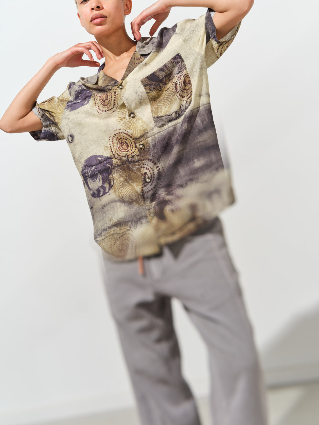 Short Sleeve Wave Shirt - Khaki Ink Print