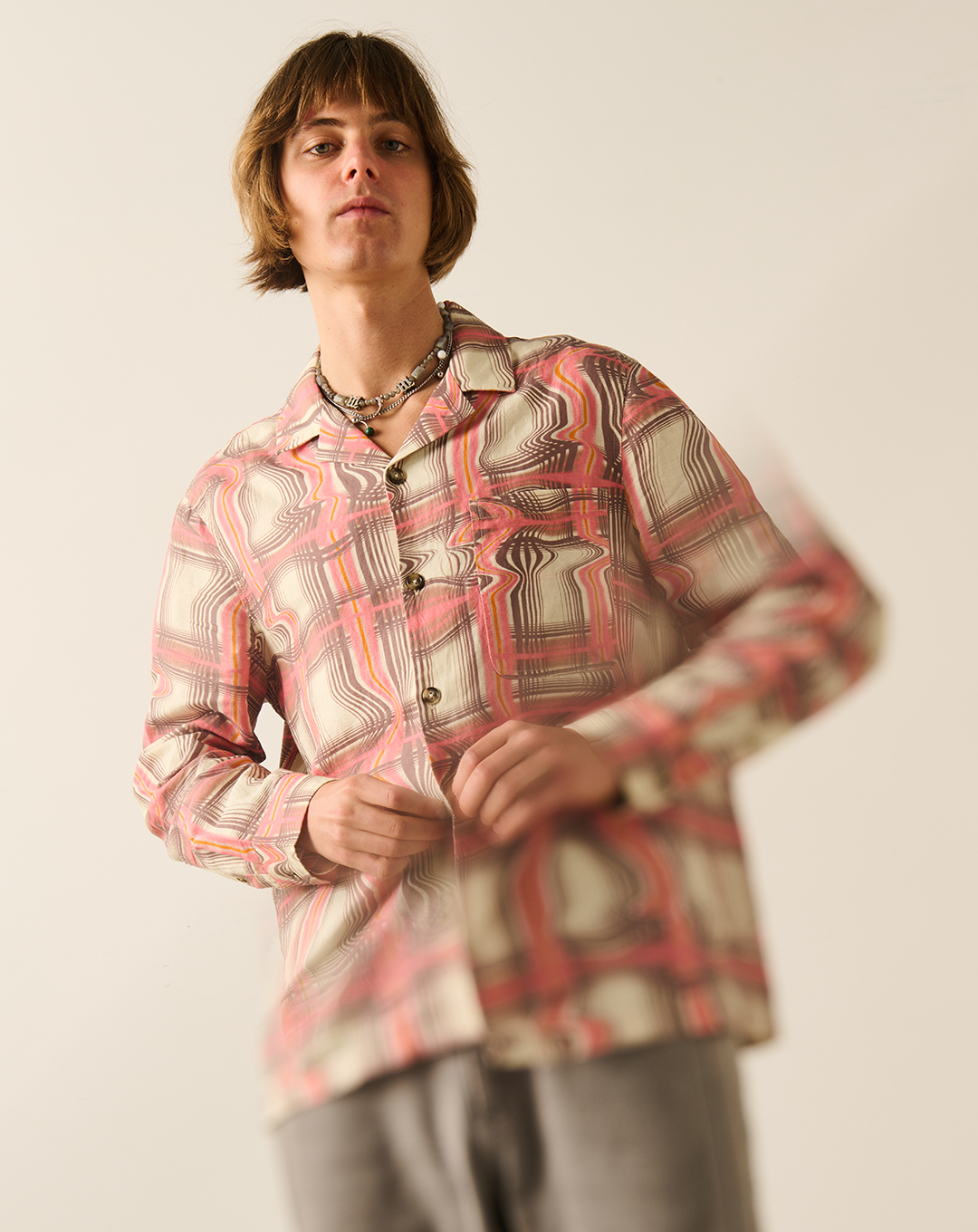 Long Sleeve Wave Shirt - Warped Check Print