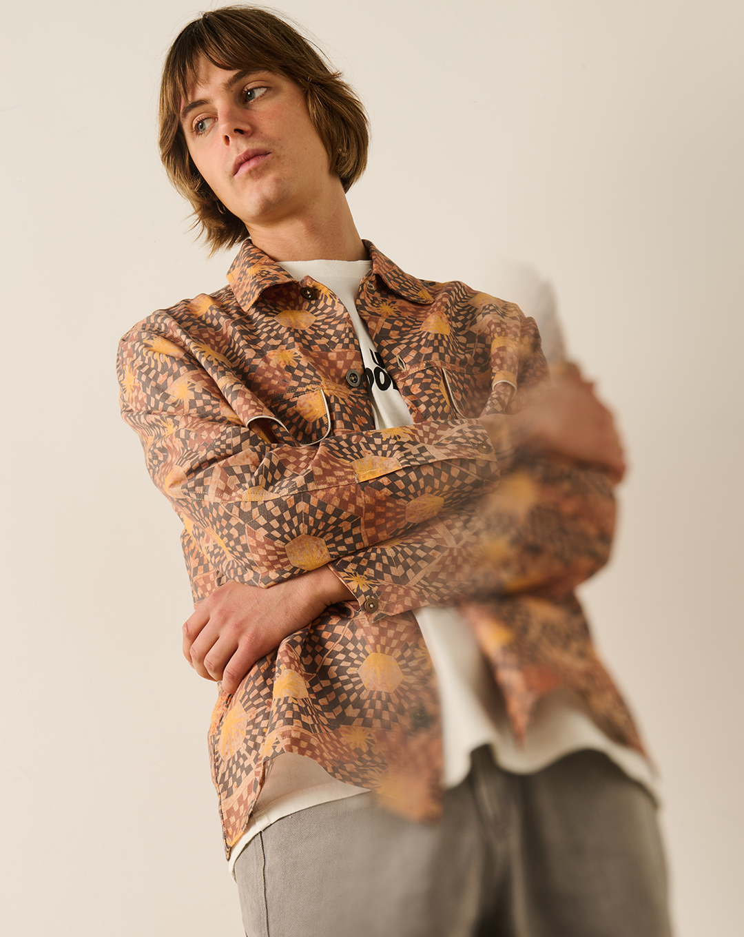 Pocket Overshirt - Warped Honeycomb Print