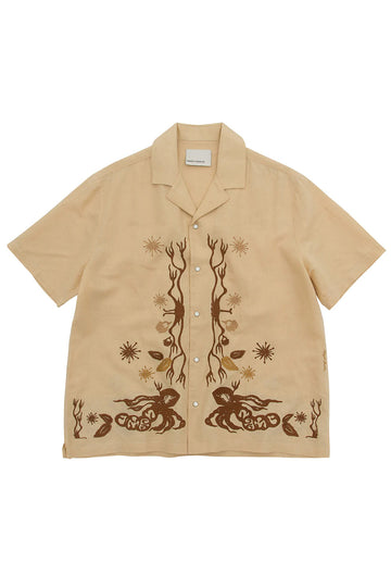 Short-Sleeve Wave Embroidered Shirt - Ecru