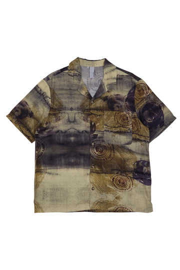 Short Sleeve Wave Shirt - Khaki Ink Print