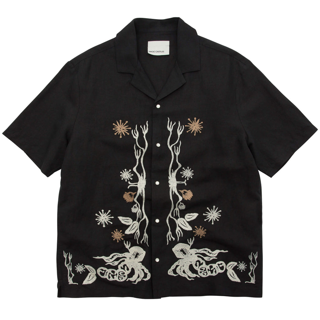 Dancers Embroidered Shirt - Charcoal Linen