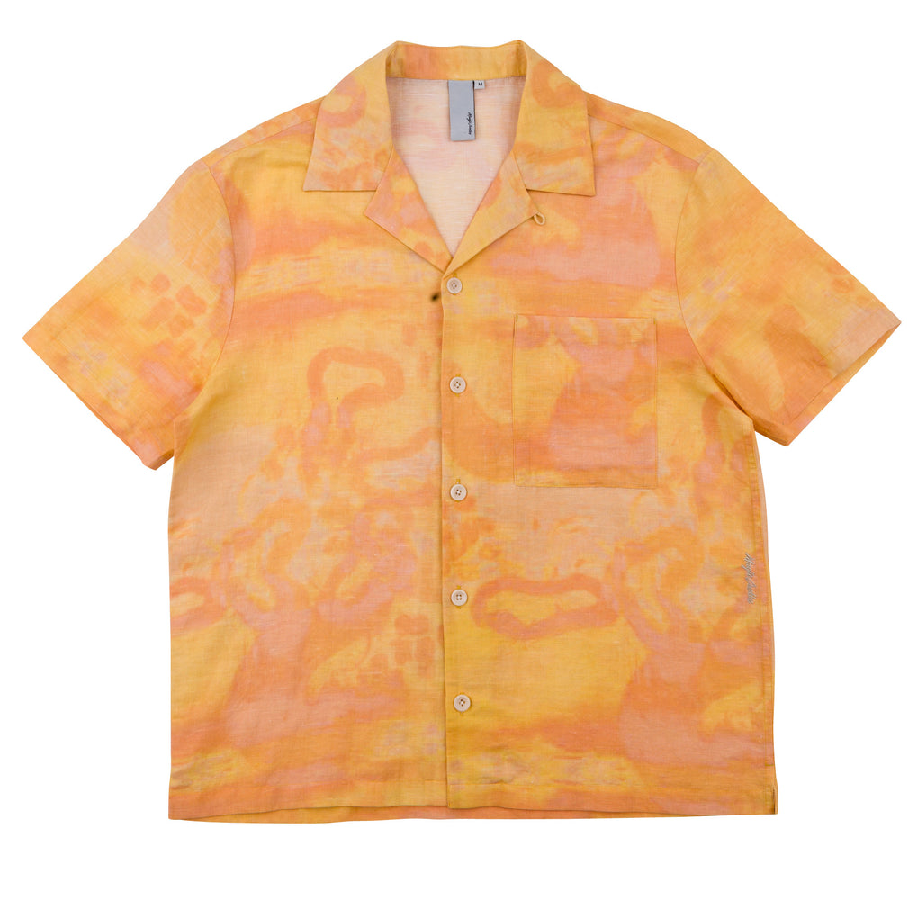 Short Sleeve Wave Shirt - Orange Ink Print