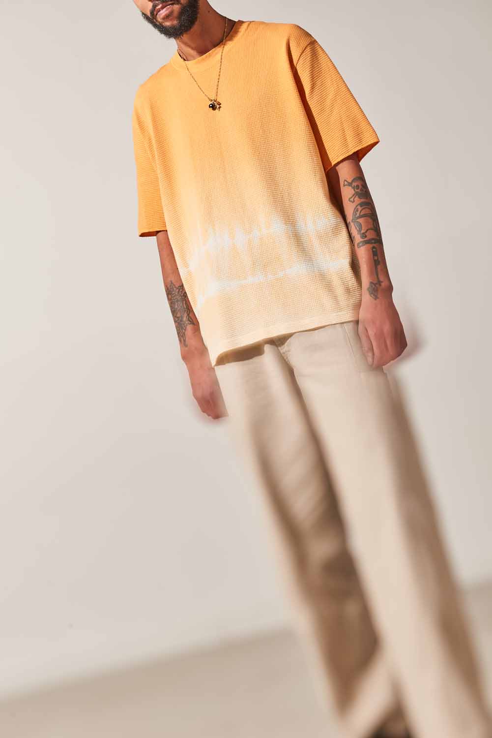 Dyed Waffle T-Shirt  - Orange