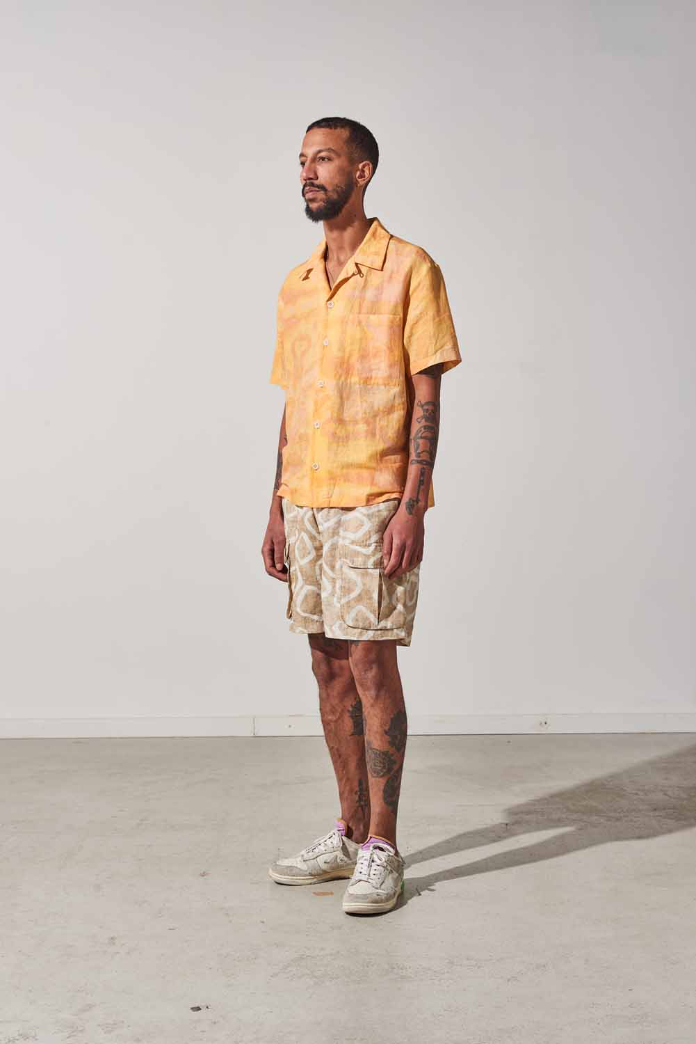 Short Sleeve Wave Shirt - Orange Ink Print